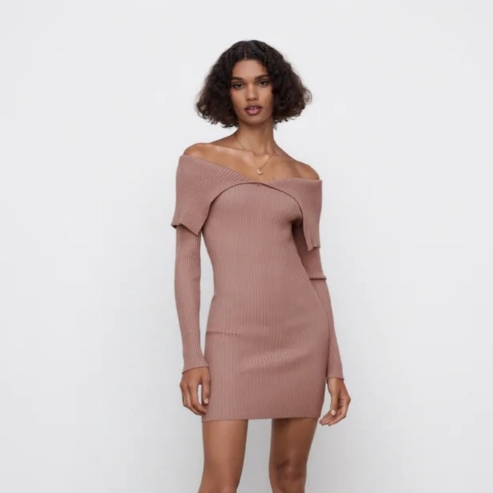 Zara pink ribbed knit dress
